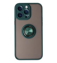 Durukar® iPhone 14 Pro Max Kılıf Montreal Yüzüklü Silikon Kapak - Yeşil