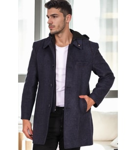 PLT9335 DEWBERRY ERKEK PALTO-DİAGONAL SİYAH-MAVİ