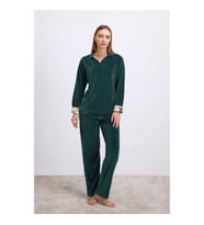 Arias Closet Uzun Kollu Kadife Sweatshirt ve Pantolon Pijama Takımı (Koyu Yeşil)