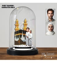Kişiye Özel Karikatür Kabe Önünde Sevgili Fanus Biblo, Hacı Hediyeleri