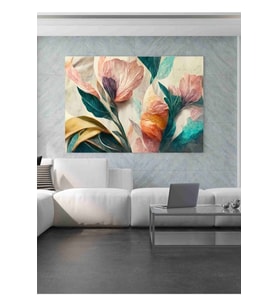 Mavi Pembe Çiçek Detaylı Kanvas Tablo HD Dijital Baskı Kanvas Salon Tablosu