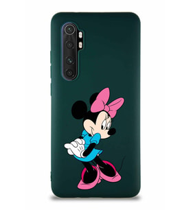 Xiaomi Mi Note 10 Lite Soft Premier Kapak Minnie Mouse-F Tasarımlı Silikon Kılıf - Yeşil (Şeffaf)