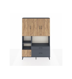 Arges Dolap 7 Raflı 2 Çekmeceli 5 Kapaklı 132x30x195 Antrasit-Çam/Antrasit