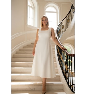 Kadın Büyük Beden Kare Yaka Standart Kol Bodycon Kalıp Midi Elbise Fonksiyonel Dayanıklı Şık