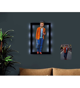 BK Gift Kişiye Özel Tam Boy Erkek Karikatürlü 3D Led Işıklı Ahşap Tablo-1