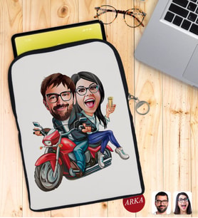 BK Gift Kişiye Özel Sevgililer Karikatürlü Taşınabilir Koruyucu Tablet Kılıfı & Organizer Çanta - Siyah-97
