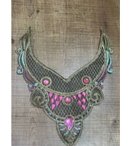 20X16 CM TAŞ VE NAKIŞ İŞLEME GÜPÜR YAKA GİYİM YAKA DİKİŞ AKSSESUARI (Pembe)