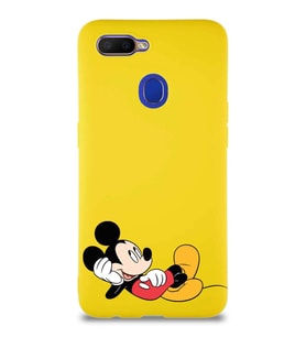 Oppo A12 Soft Premier Kapak Mickey Mouse-F Tasarımlı Silikon Kılıf - Sarı (Şeffaf)