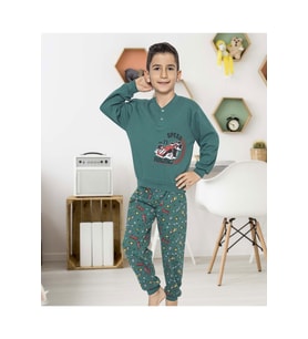 Erkek Çocuk Interlok Yeşil Pijama Takımı