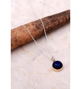 Lapis Lazuli Elişi Trend Gümüş Kolye 6937 (Gümüş - Altın)