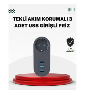 Mey İthalat® Akım Korumalı USB’li Priz – Güçlü 2500W, Isı ve Çocuk Koruması