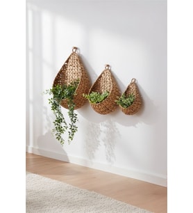 Favorite 9098 Hasır Örgü 3'Lü Dekoratif Asılabilir Çiçeklik Sepet Set - 3 Boy Organizer Dekor Sepeti