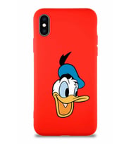 Apple iPhone XS Soft Premier Kapak Donald Duck-A Tasarımlı Silikon Kılıf - Kırmızı (Şeffaf)
