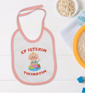 BK Kids Ep İsterim Tasarımlı Pembe Bebek Mama Önlüğü-5