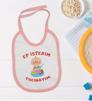 BK Kids Ep İsterim Tasarımlı Pembe Bebek Mama Önlüğü-5