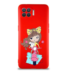 Oppo Reno 4 Lite Soft Premier Kapak Vespagirl Tasarımlı Silikon Kılıf - Kırmızı (Şeffaf)