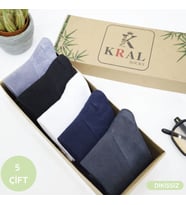 Erkek Bambu Çorap Düz Desen ( 5 Çift ) Kutulu Dikişsiz Hassas Dokuma Kısa Çorap (Çok Renkli-Multı)