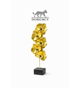 Doremcy Dekoratif Orkide Biblo 43x15 cm Polyester Modern Salon Konsol Lüks Ev Obje (Gold)