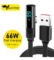 Valkyrie 66W Hızlı Şarj Kablosu – LED Ekranlı Type-C To USB Data Vertical Yatay Kablo 130cm