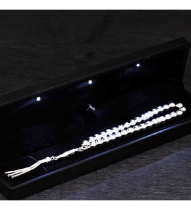 Premium Parlak ve Şık Hediyelik Işıklı Kutulu Düz Yuvarlak 925 Ayar Gümüş Tesbih