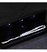 Premium Parlak ve Şık Hediyelik Işıklı Kutulu Düz Yuvarlak 925 Ayar Gümüş Tesbih