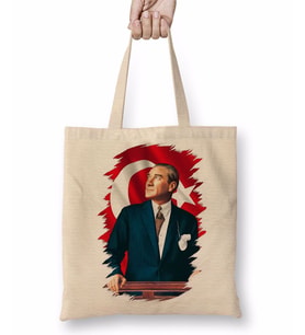 Mustafa Kemal Atatürk 3 Bez Çanta Uzun Saplı