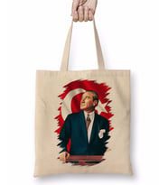 Mustafa Kemal Atatürk 3 Bez Çanta Uzun Saplı