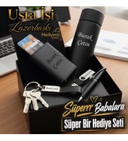 Kişiye Özel Lüks Hediye Seti Dereceli Isı Göstergeli Çelik Termos Mekanizmalı Kartlık Cüzdan Usb Bellek Anahtarlık Kalem Defter - Babaya Eşe Sevgiliye Arkadaşa hediye