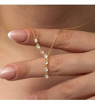 Gold Sıra Taşlı Zirkon Taşlı  925 Ayar Gümüş Kadın Kolye