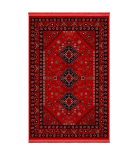 Kırmızı Afgan Tarzı Altı Kaymaz Yıkanabilir Şönil Kilim & Halı