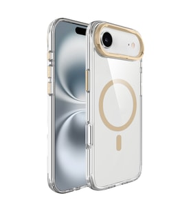 Apple iPhone 17 Uyumlu Air Uyumlu Kılıf M-safe Şarj Özellikli Airbagli Kamera Standlı Zore Azor Kapak (Gold)