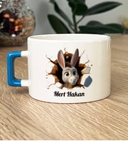 Kişiye Özel 3D Efektli Eşek Sıpası Hediye Lüks Fincan İsimli İsim Yazılı (Mavi)
