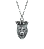 Aslan Kral Kafası - Taçlı Erkek Kadın Kolye Antik Gümüş Kaplama - 60 cm Düz Zincir