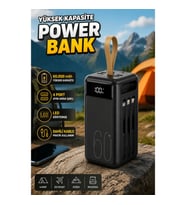 4 Çıkışlı LED Ekranlı Portatif Powerbank – Fener ve Çoklu Kablo Destekli