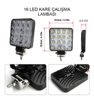 16 Led Off Road Kare Çalışma Lambası Sis Lambası Projektör Gündüz Farı 48 Watt