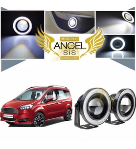 Ford Tourneo Courier Uyumlu, Universal Mercekli Led Angel Sis Farı, 76mm Beyaz Renk