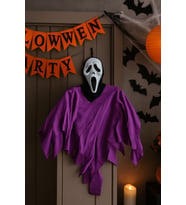 Halloween Cadılar Bayramı İskelet Çığlık Mor-Siyah Kapı Süsü