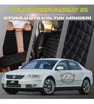Volksvogen Passat B5 Siyah Renk Tay Tüyü Cepli & Terletmez Sırtlı Oto Koltuk Minder Seti - Koltuk Koruma Kılıfı (ÖN & ARKA TAM SET)