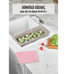 Lavoba İçi Sürgülü Açılır Kapanır Sebze Meyve Süzgeci Vizon (Açık 38,5 Cm Kapalı 34,50 Cm )