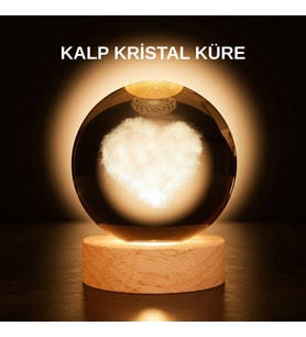 Romantik Kalpli Kristal Cam Küre Usb’li Işıklı Dekoratif Obje