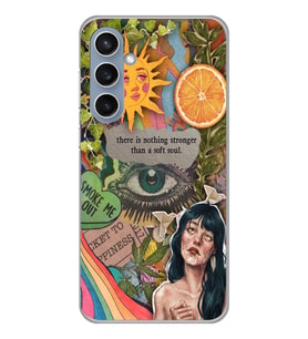 Samsung Galaxy S23 FE Uyumlu Vintage Kolaj Desenli Şeffaf Telefon Kılıfı