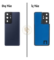 Samsung Galaxy S21 Ultra Lacivert Renk Lensli Arka Kapak Arka Cam Batarya Kapağı Pil Kapağı Lazer Kesim Back Cover Galaxy S21 Ultra Uyumlu