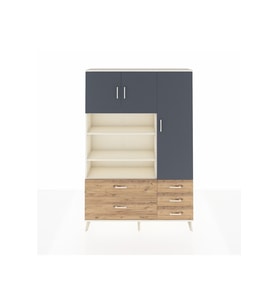 Arges Dolap 9 Raflı 5 Çekmeceli 3 Kapaklı 132x30x195 Aytaşı-Antrasit/Çam