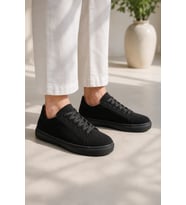 Austin Bağcıklı Cilt Erkek Günlük Sneaker Ayakkabı - Siyah Süet