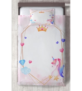 MEKTA HOME BEBEK VE ÇOCUK ODASI Unicorn ve Elmas Desenli Yatak Örtüsü
