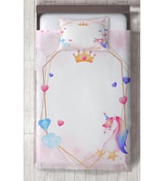 MEKTA HOME BEBEK VE ÇOCUK ODASI Unicorn ve Elmas Desenli Yatak Örtüsü
