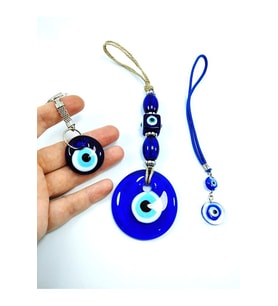 El Yapımı Nazar Boncuğu Duvar Dekoru +araba Dikiz Ayna Süsü+anahtarlık Cam Dekoratif Set