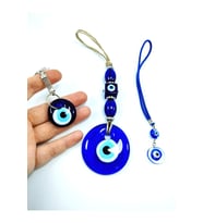 El Yapımı Nazar Boncuğu Duvar Dekoru +araba Dikiz Ayna Süsü+anahtarlık Cam Dekoratif Set