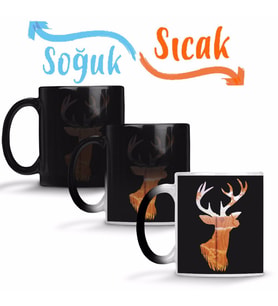 Deer Silhouette Sihirli Kupa Bardak Porselen