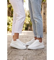LiaQuenn - Rahat ve Hafif Yüksek Tabanlı Yürüyüş Günlük Spor Giy Çık Unisex Beyaz Sneaker Ayakkabı